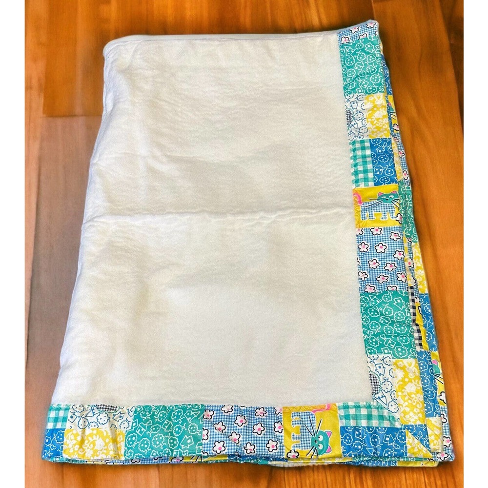 Quiltex Baby Blanket Patchwork Colorful Trim Edge Binding Cats Union Made in USA